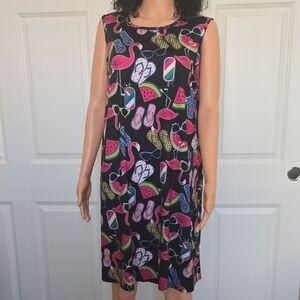 Playful Black Patterned Midi Dress